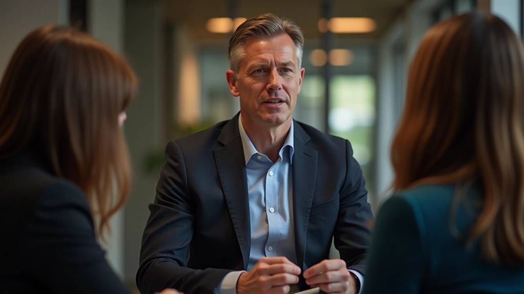 Two people role-playing conversation practice with coach observing and taking notes