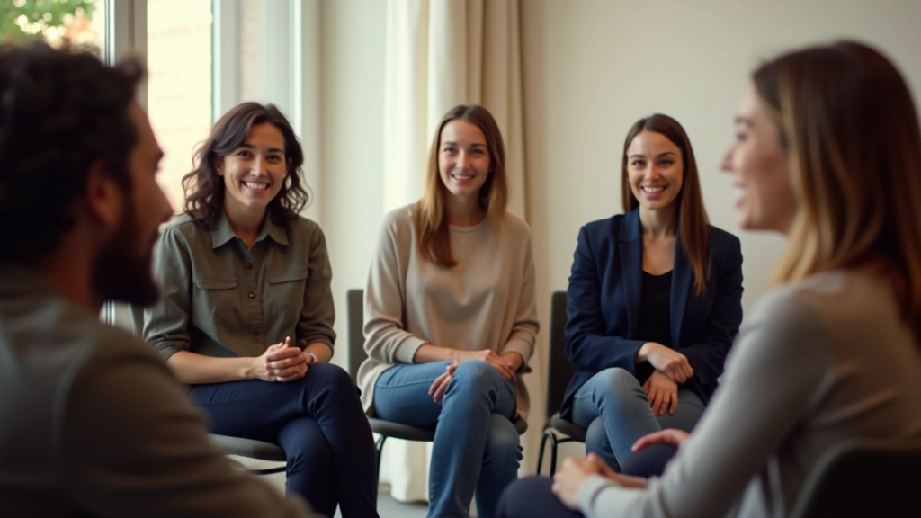 Group of professionals in workshop setting engaged in active listening practice