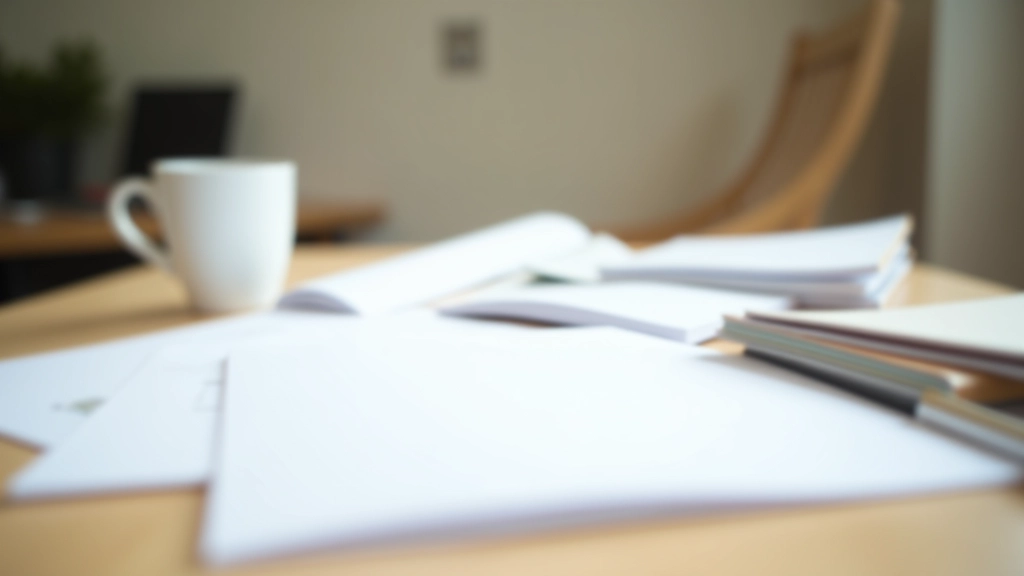 Professional course materials and workbooks arranged on desk with pen and notebook