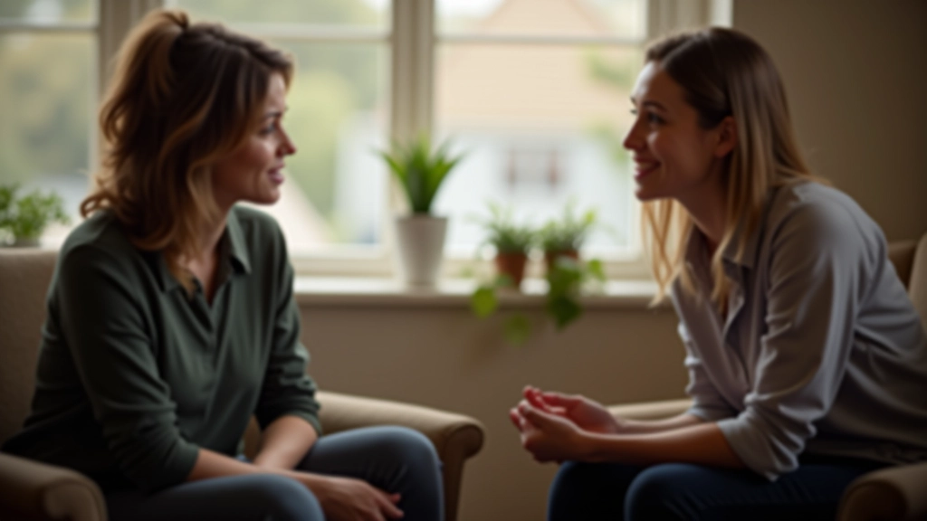 Close-up of two people in genuine conversation, showing open body posture, natural eye contact, and attentive positioning