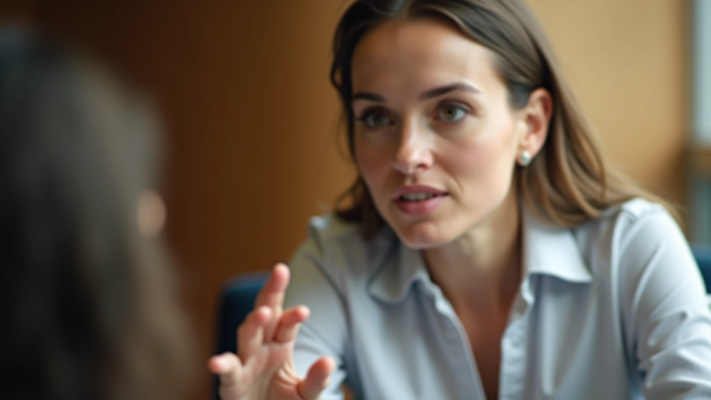 Two people in conversation, one leaning forward with engaged expression showing active listening